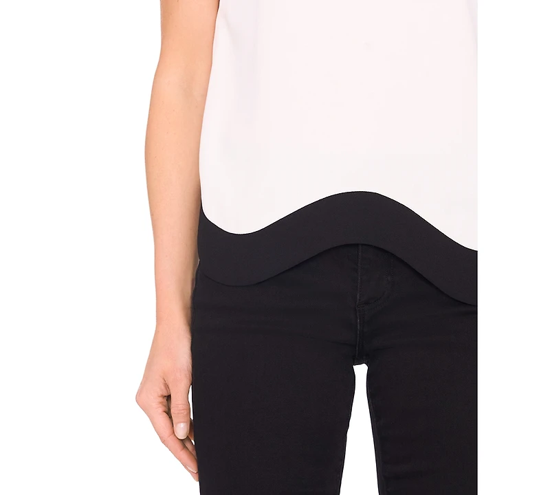 CeCe Women's Contrast-Hem Short-Sleeve Blouse