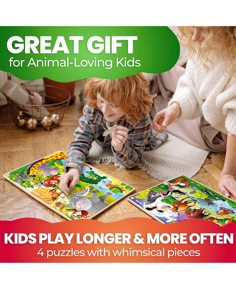 Quokka 4SET 24 Pcs Wooden Puzzles for Kids Ages 4-6