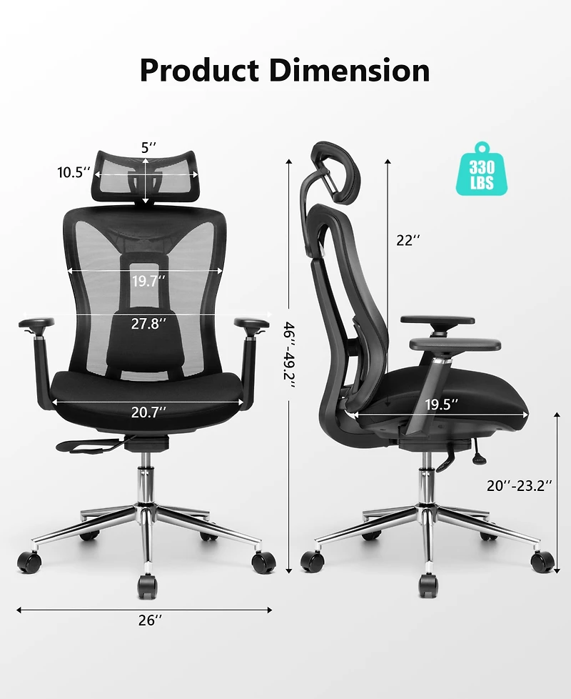Ergonomic Mesh Office Chair with Adjustable Headrest, Lumbar Support and Armrests