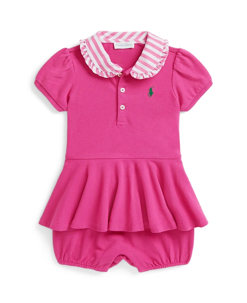 Polo Ralph Lauren Baby Girls Contrast-Collar Bubble Shortall