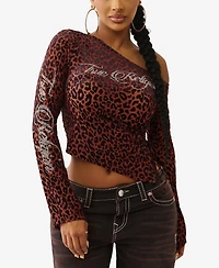 True Religion Women's Leopard One Shoulder Top
