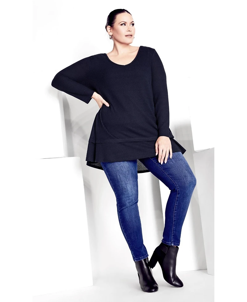 Avenue Women's Waffle Ruffle Tunic