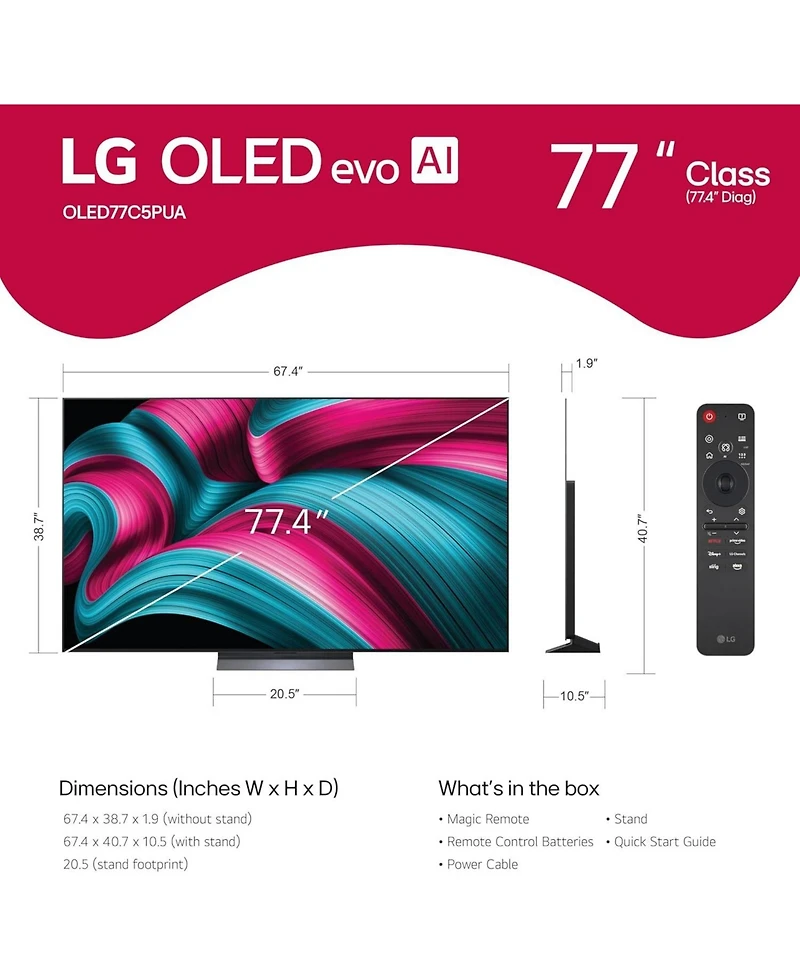Lg Oled77C5PUA 77" 4K OLED Ultra Hd Smart Tv with a9 Ai Super Upscaling (2025)