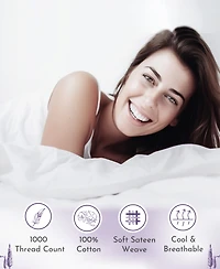 Luxury 1000 Thread Count Standard / Queen Pillow Cases Set of 2 Cotton - 100% Sateen, Smooth, Crisp and Cooling