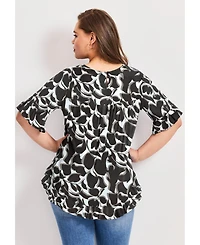 Avenue Women's Plus Crew Ruffle Hem Top