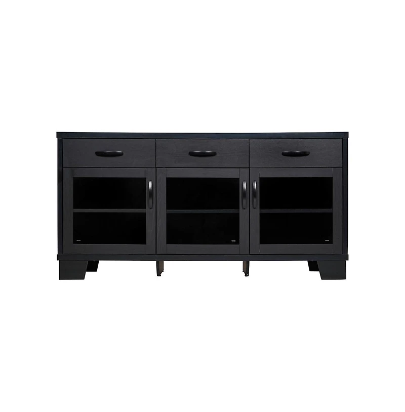 Merrick Lane Samson Three-Drawer Engineered Wood Buffet Sideboard Cabinet With Three Tempered Glass Doors For Dining Room/Kitchen