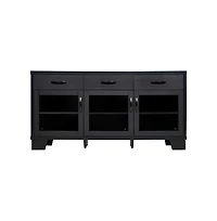 Merrick Lane Samson Three-Drawer Engineered Wood Buffet Sideboard Cabinet With Three Tempered Glass Doors For Dining Room/Kitchen