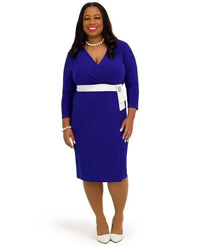 Kasper Women's V-Neck Knee Length Wrap Dress, Regular and Plus