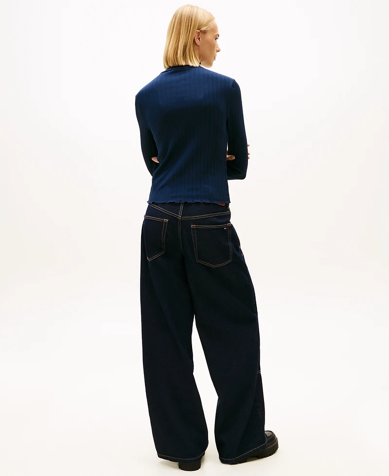 Tommy Jeans Women's Slim Ribbed Lettuce Edge Mock Neck Top