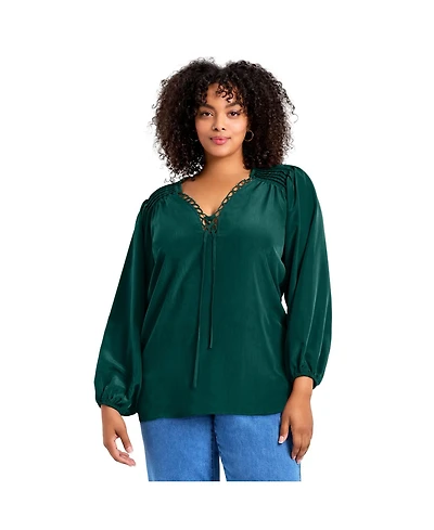 Avenue Women's Scallop Trim Peasant Blouse