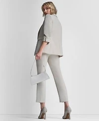 Dkny Womens Notch Collar Ruched Sleeve Jacket Charm Detailed Ankle Length Pants Collared Button Up Blouse