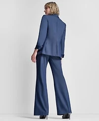 Dkny Womens Double Breasted Notch Collar Jacket Pintuck Fit Flare Pants Crewneck Long Sleeve Top