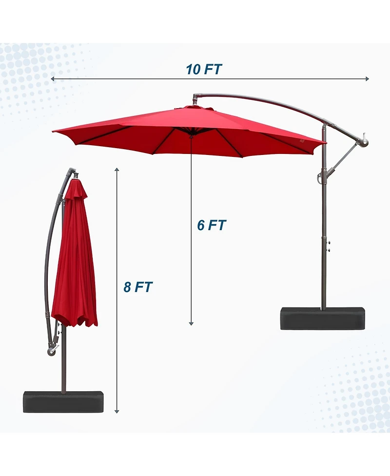 Aoodor Offset Patio Umbrella 10 Cantilever Hanging Market Umbrella Water Resistant Uv Protection Blue- Base Stand is Included