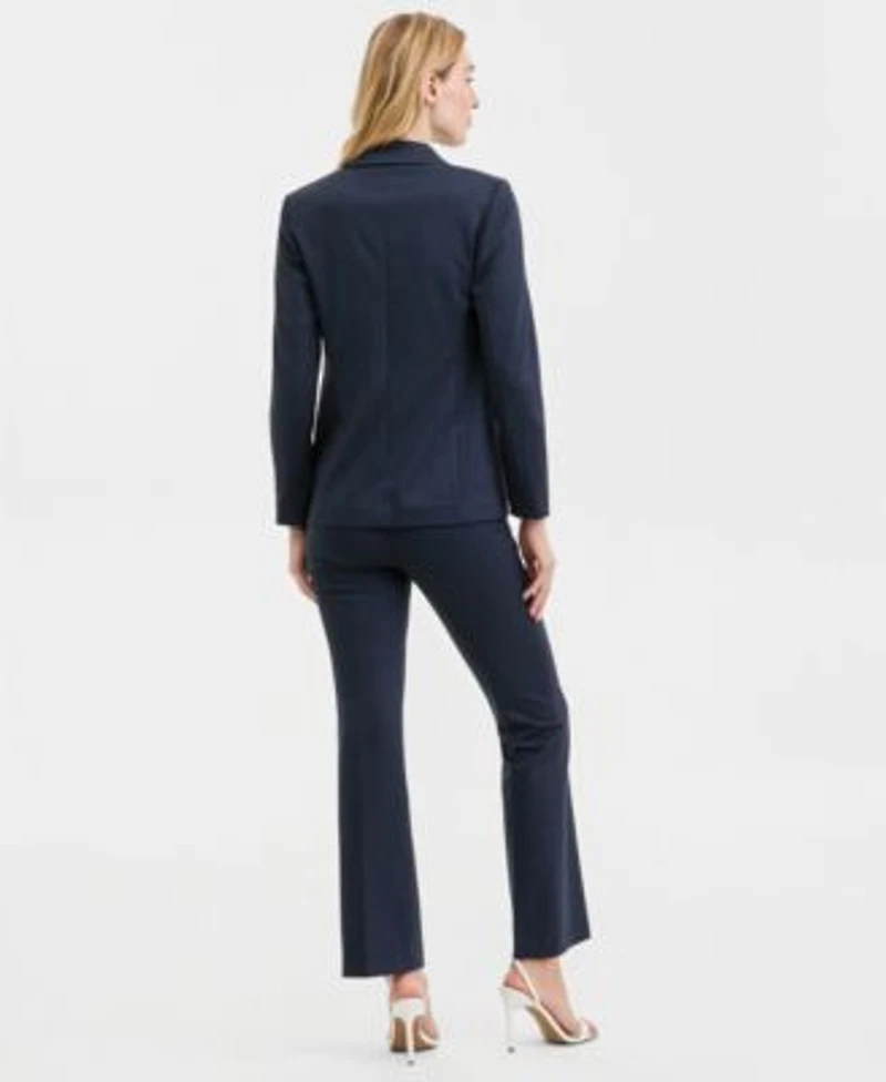 Anne Klein Womens Faux Double Breasted Notch Collar Jacket Printed V Neck Split Cuff Blouse High Rise Pull On Compression Pants