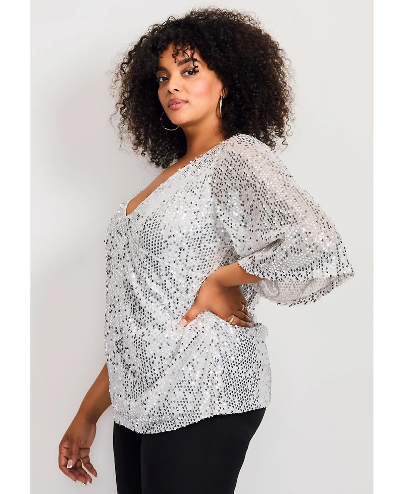 Avenue Women's Faux Wrap Sequin Top