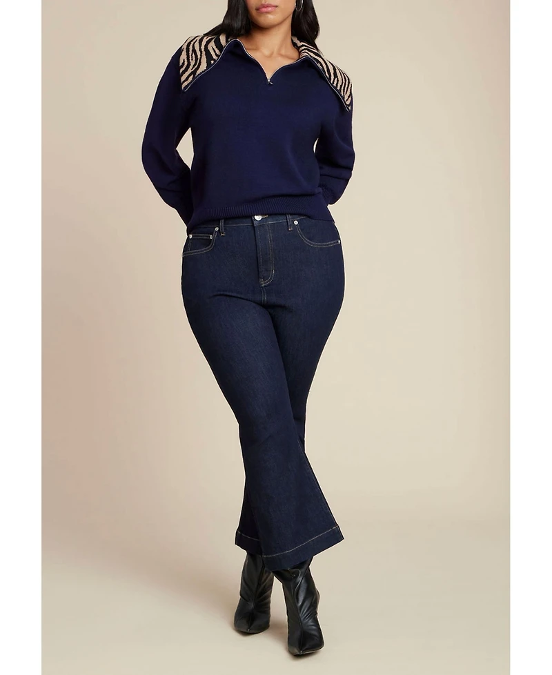 Eloquii Women's Sweater With Animal Print Collar