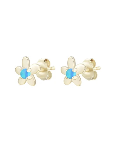 Kamaria Flower Stud Earrings With Lab-Grown Opal 14k Gold Plated Sterling Silver