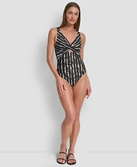 Dkny Women's Shirred Keyhole Detail One-Piece Swimsuit