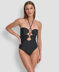 Dkny Women's Removable Cups Halter Neck One-Piece Swimsuit
