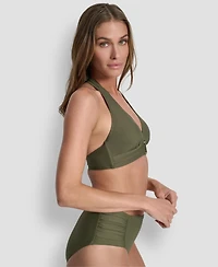 Dkny Women's Shirred Buckle Front V-Neck Halter Top