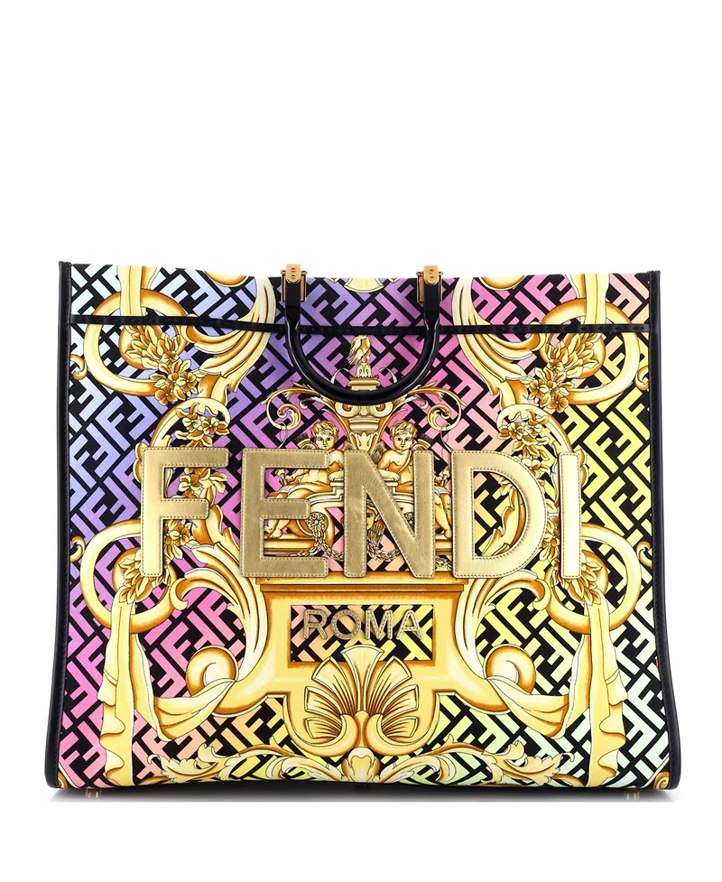 Pre-Owned Versace Large x Fendi Fendace Sunshine Shopper Tote Printed Zucca Jacquard