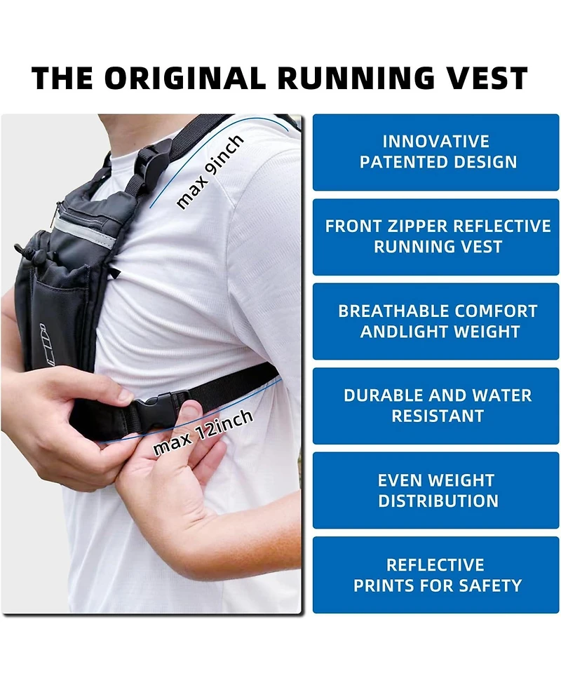 Batfox Running Vest Chest Pack with Hydration Bottle & Reflective Gear, Sport Chest Bag for Men & Women (Slate)