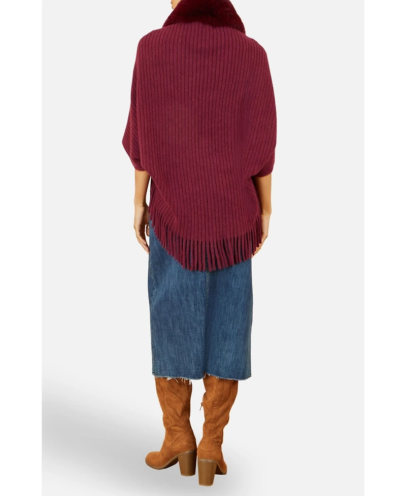 Yumi Women's Fur Collar Shrug With Tassel Hem