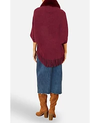 Yumi Women's Fur Collar Shrug With Tassel Hem