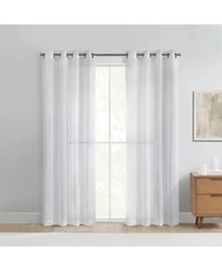 Habitat 100% Polyester Daphne Sheer Grommet Faux Linen Solid Curtain Panel White