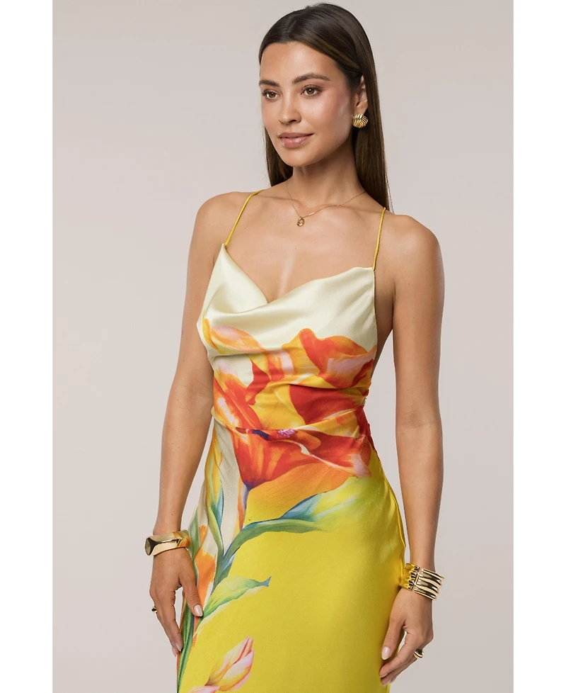 Jluxlabel Women's Satin Floral Print Maxi Dress