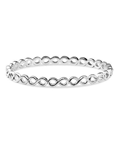 Devata Infinity Bangle Bracelet in Rhodium Plated Sterling Silver, Size Medium