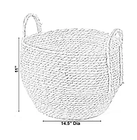Wickerwise Decorative Round Wicker Woven Rope Storage Blanket Basket with Braided Handles