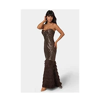 Bebe Women's Sequin Feather Gown