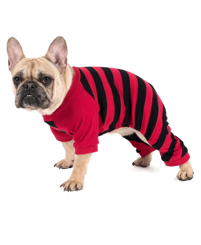 Leveret Dog Cotton Pajama Striped Red and Black