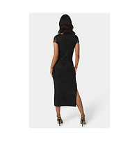 Bebe Women's Flocking Mesh T-Shirt Maxi Dress