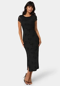 Bebe Women's Flocking Mesh T-Shirt Maxi Dress