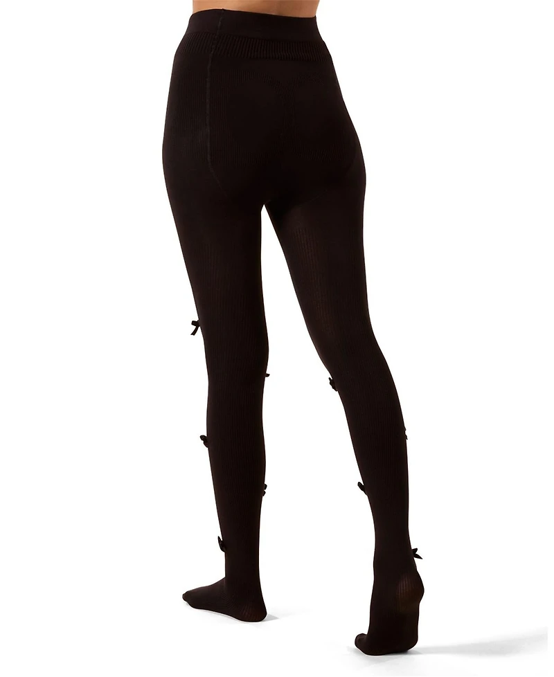 MeMoi Women's Ribbed Velvety-Bow-Trimmed Cotton Blend Tights