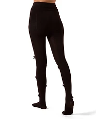 MeMoi Women's Ribbed Velvety-Bow-Trimmed Cotton Blend Tights