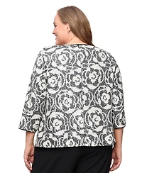 Alex Evenings Plus Size 2-Piece 3/4-Sleeve Patterned Cami and Jacket