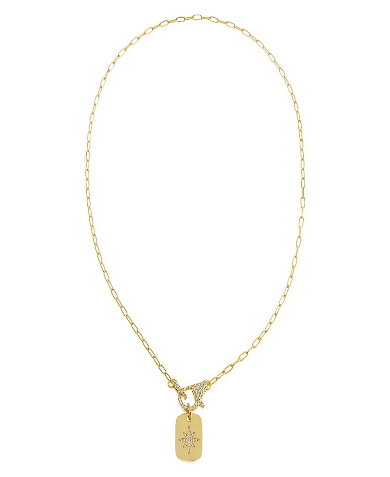by Adina Eden Pave Starburst Gold Plated Dog Tag Toggle Necklace