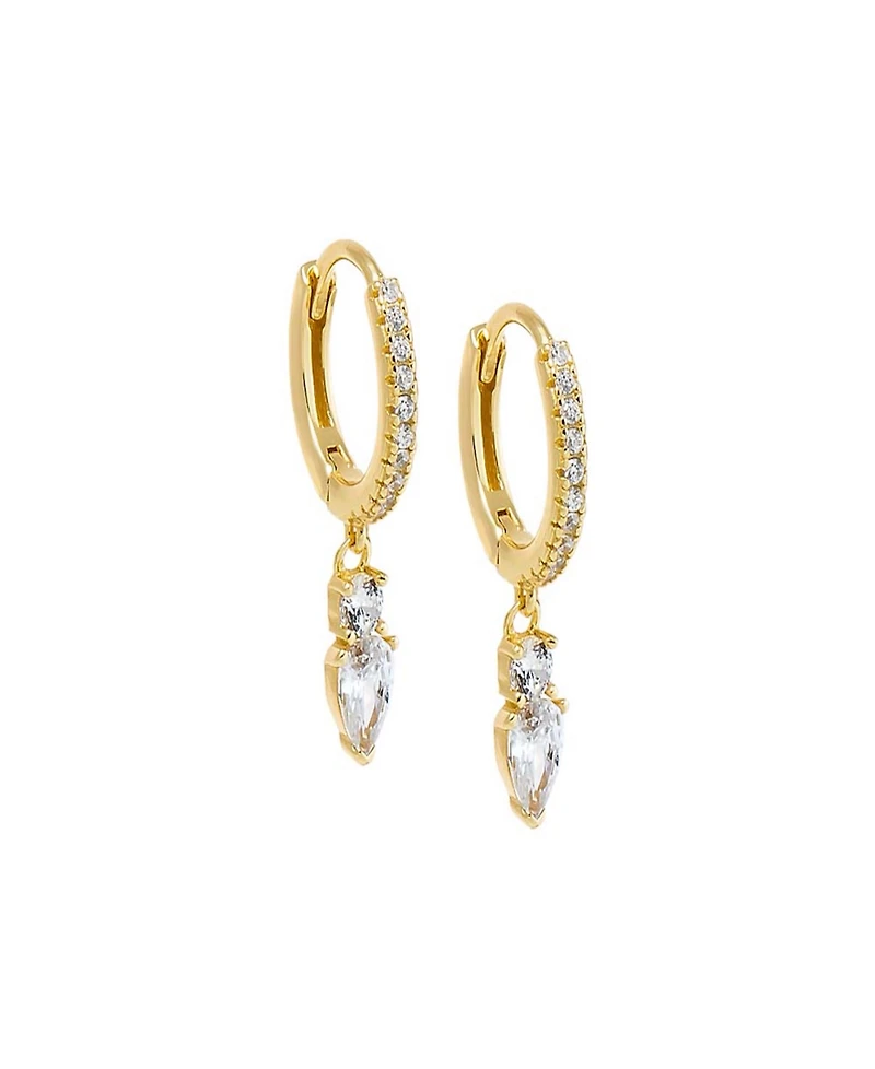 by Adina Eden Double Cubic Zirconia Gold Plated Dangling Drop Huggie Earrings