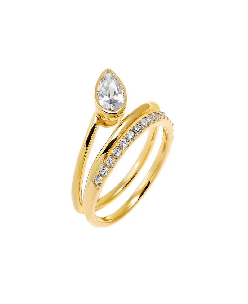 by Adina Eden Solid, Pave Cubic Zirconia Gold Plated Pear Bezel Wrap Ring