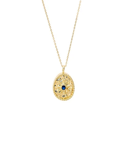 by Adina Eden Blue Cubic Zirconia Gold Plated Textured Coin Necklace