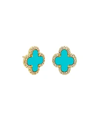 By Adina Eden Pave Outlined Four Leaf Clover Stud Earrings