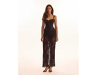 Milla Women's Sensual Semi-Sheer Floral Lace Maxi Skirt