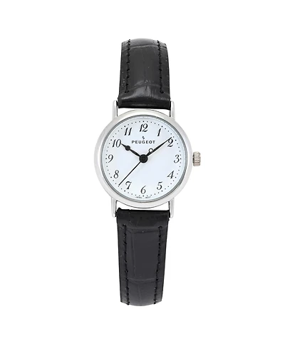 Peugeot Womens Small Face Easy Read Minimalist Brown Leather Strap Watch