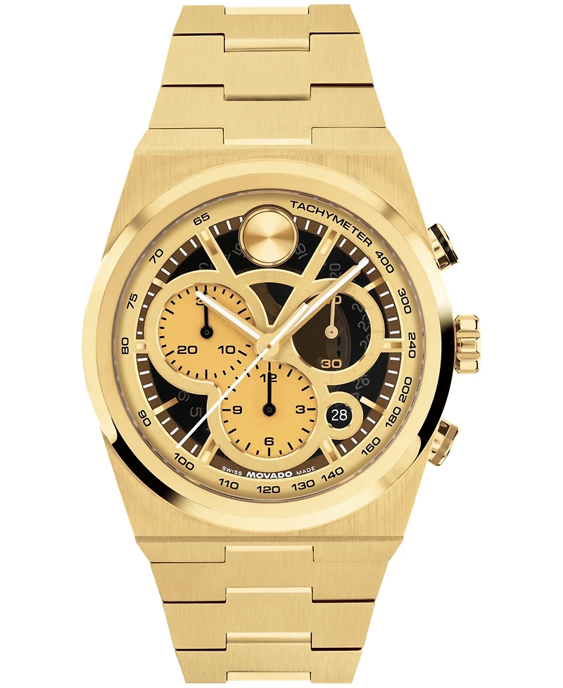 Movado Men's Bold Quest Swiss Quartz Chrono Ionic Plated Light Gold-Tone Steel Watch, 40mm