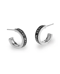 Steve Madden Black Signature Logo Huggie Earrings