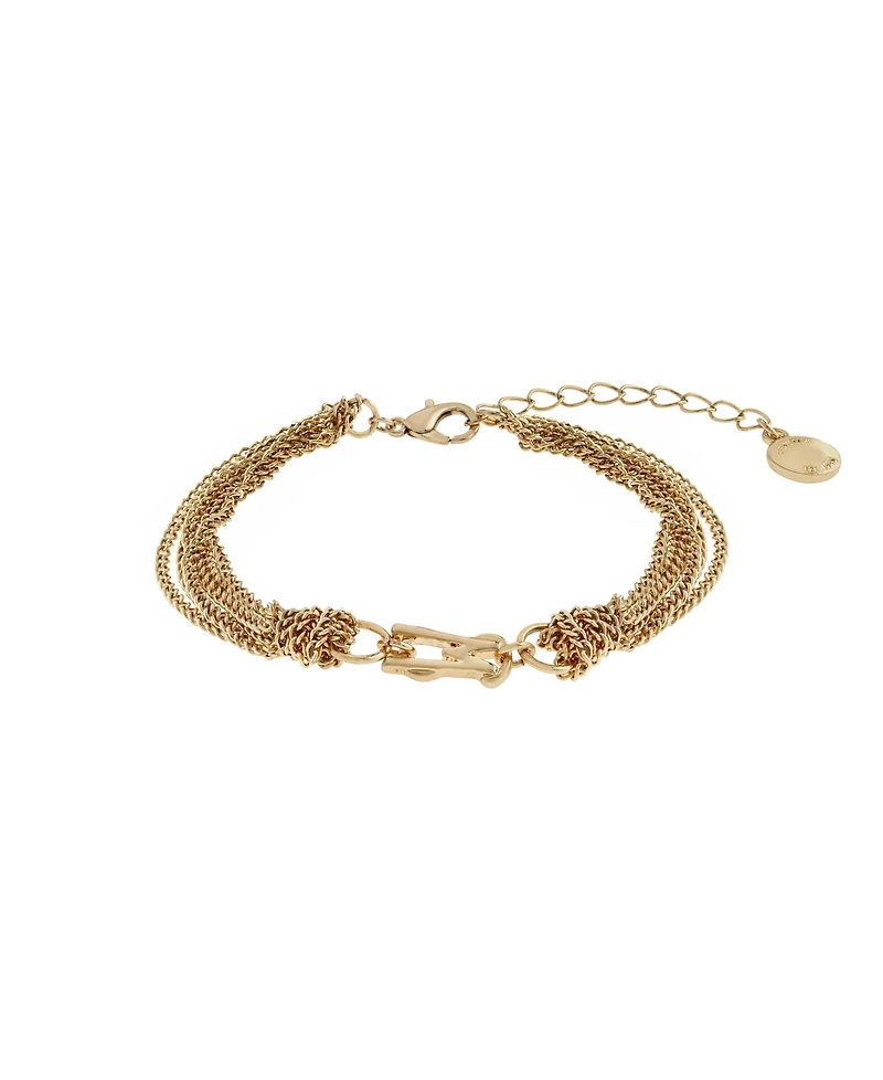 Steve Madden Gold Signature Logo Layered Chain Bracelet