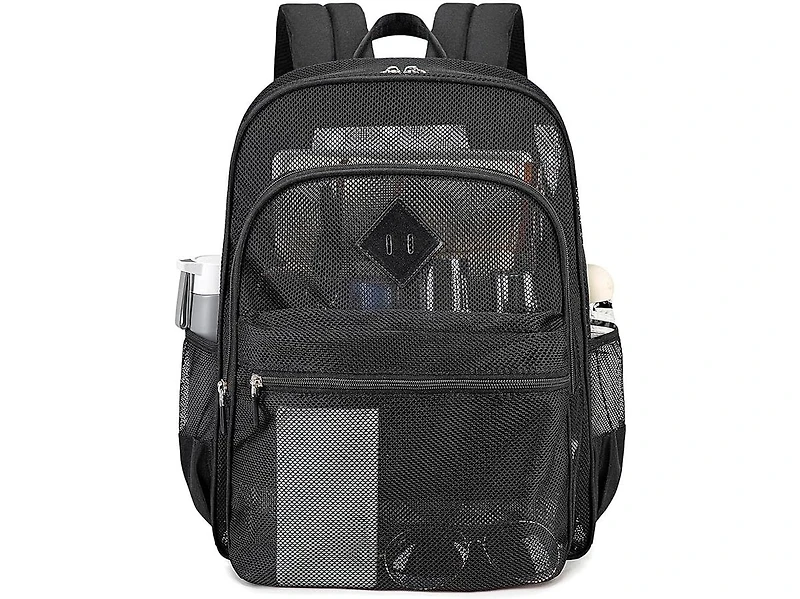 Batfox Mesh Backpack Heavy Duty, See Through School Backpack Transparent Bookbag for Swimming, Beach, Sports, Work